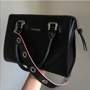 Calvin Klein black leather medium size satchel